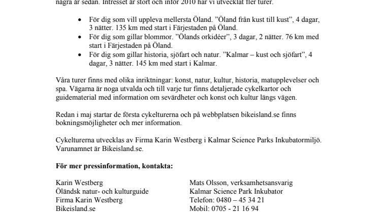 Upplevelseresor med cykel på Öland och i Kalmartrakten