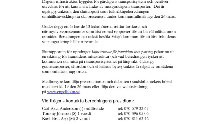 Målbild för framtidens transporter i Ängelholms kommun