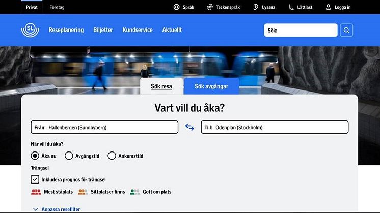 Prognos för trängsel – ny funktion i reseplaneraren på sl.se