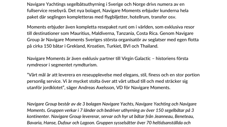 Navigare Yachting och Nätresebyrån/Moments har bildat ett nytt, gemensamt bolag! 