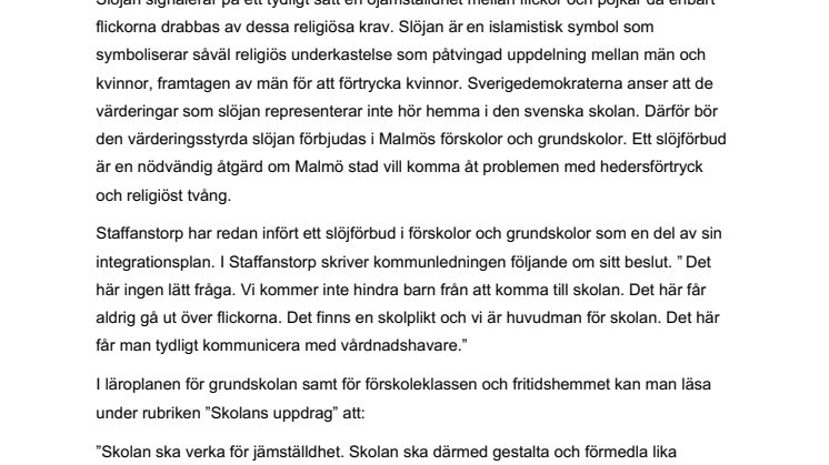 SD kräver slöjförbud
