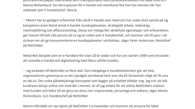NetOnNet stärker organisationen med ny  E-handelschef 