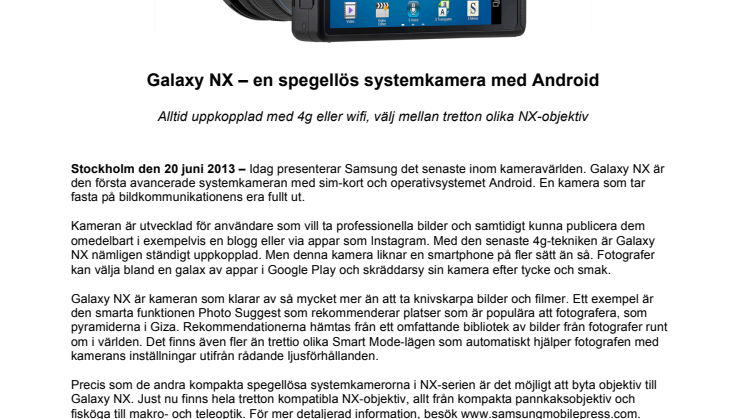 Galaxy NX – en spegellös systemkamera med Android
