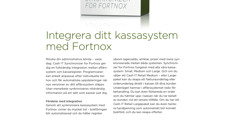 Synchronizer for Fortnox till kassasystem från Cash IT