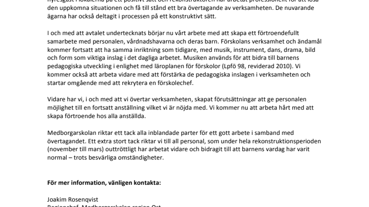 Medborgarskolan tar över förskolan Carisma i Växjö