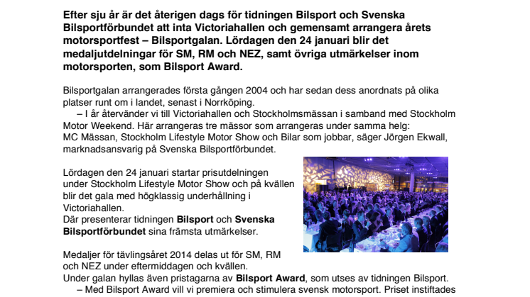 Bilsportgalan – tillbaka i Stockholm 2015!