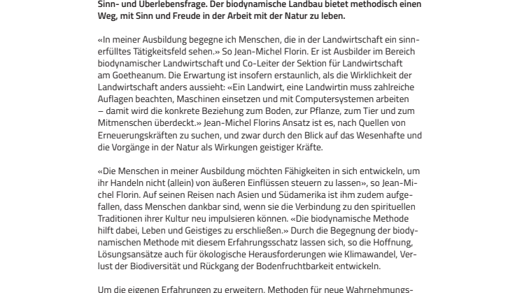 Leben in der Landwirtschaft macht Sinn. Sektion für Landwirtschaft lädt zum Erfahrungsaustausch ein