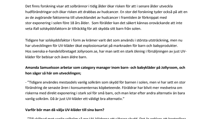 Rekordökning: Allt fler föräldrar väljer UV-kläder till sina barn!