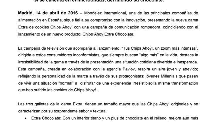 Chips Ahoy! presenta su gama Extra con una campaña de comunicación única