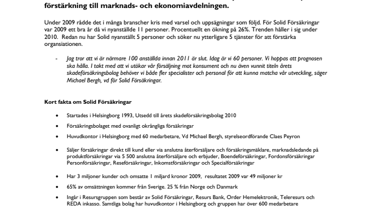 Solid Försäkringar nyanställer igen