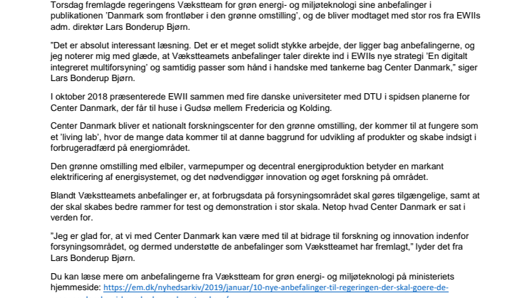 EWII hilser vækstteamets anbefalinger velkommen