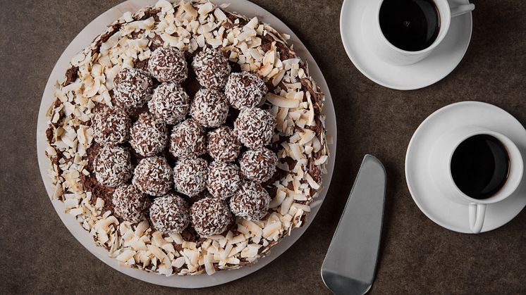 ​Chocolate ball cake on leftover coffee
