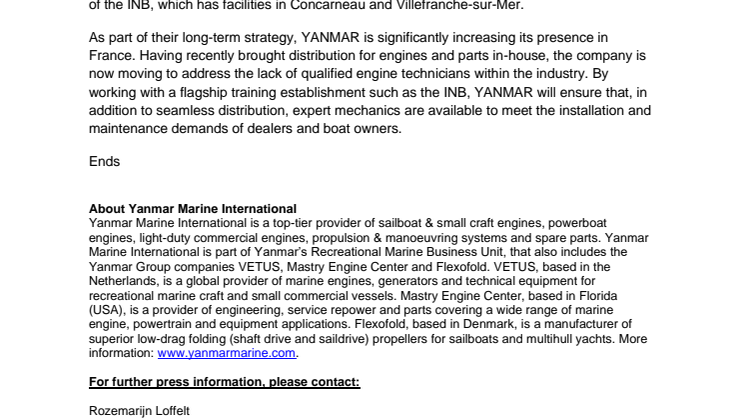 YANMAR Partners with the Nautical Institute of Brittany to Ensure Seamless Product Support