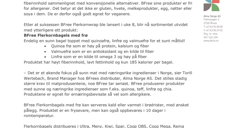 BFree lanserer glutenfrie flerkornbagels med superfrø