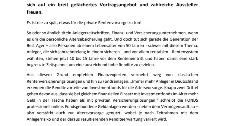 Es ist nie zu spät, etwas für die Altersvorsorge zu tun - Börsentag Berlin am 06.10.2018