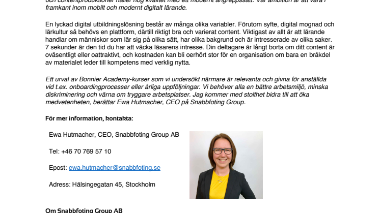 Partnerskap med Bonnier Academy. Snabbfoting Group tar lärande till nästa nivå 