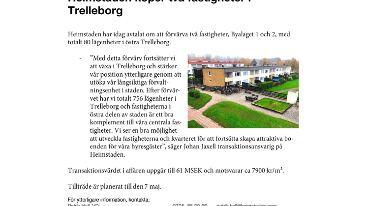 Heimstaden köper två fastigheter i Trelleborg