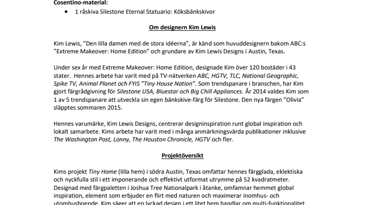 Kim Lewis från "Extreme Home Makeover" gör projektet "Tiny Home" med Silestone Eternal Statuario som köksbänkskivor