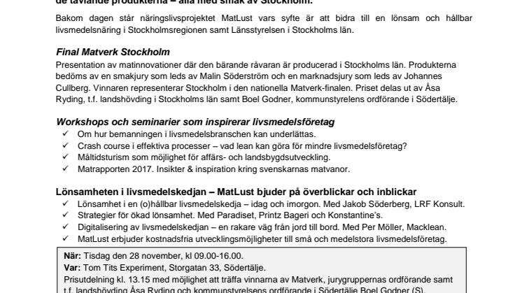 Påminnelse pressinbjudan:  Vem vinner Matverk Stockholm?  Imorgon utses vinnarna!
