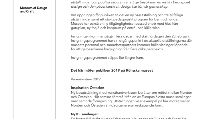 ​Röhsska museet öppnar den 23 februari 2019