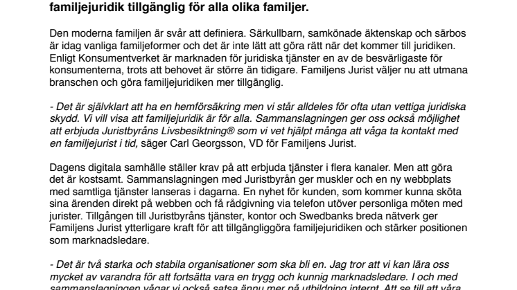Familjejuridik till fler när Familjens Jurist går ihop med Juristbyrån