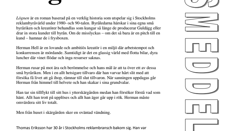 Ny bok: Lögnen, en roman som utspelar sig i reklamvärlden av Thomas Eriksson