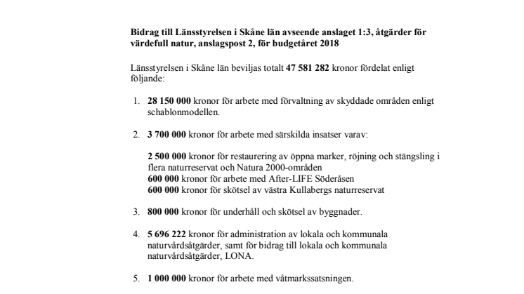 Här kan du ta del av beslutet om anslag för åtgärder i skånsk natur
