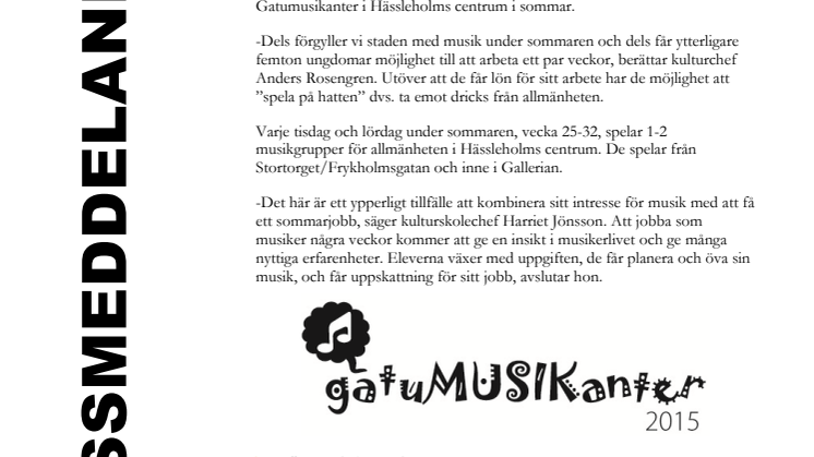 Gatumusikanter förgyller Hässleholms centrum i sommar