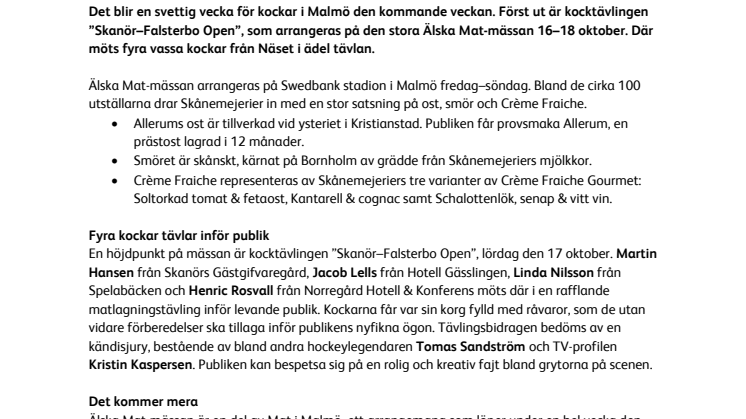 Fyra Näset-kockar tävlar på Älska Mat-mässan i Malmö