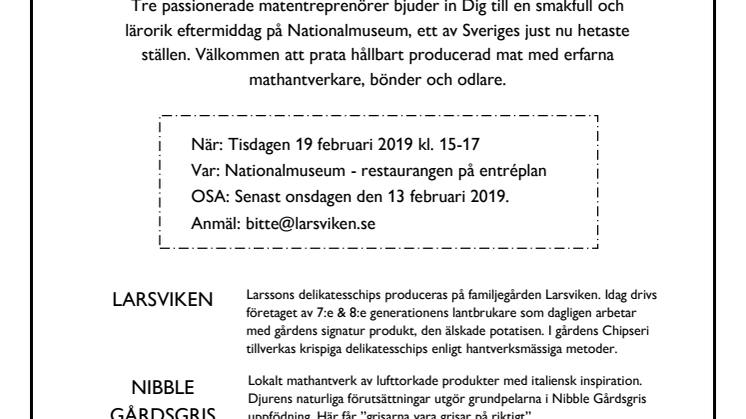 Inbjudan att träffa matentreprenörer på Nationalmuseum