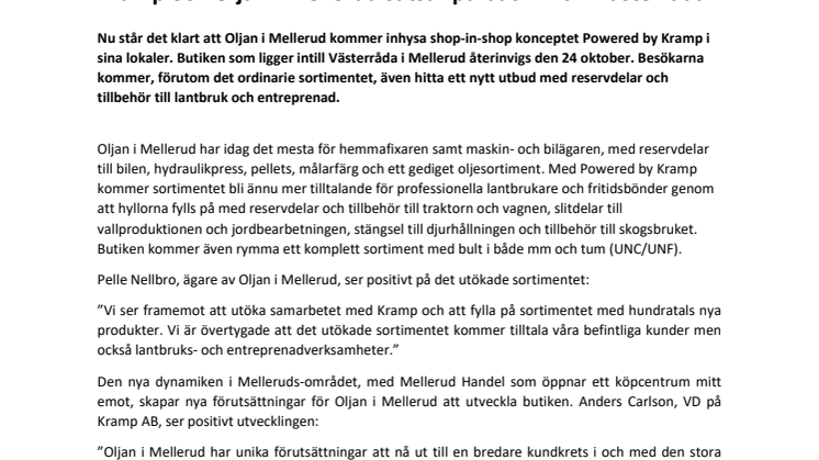 Kramp och Oljan i Mellerud satsar på butik intill Västerråda