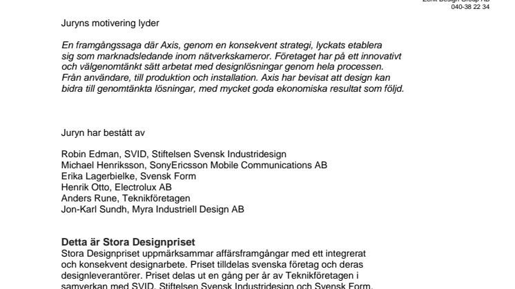 Stora Designpriset 2009 till Axis nätverkskameror 