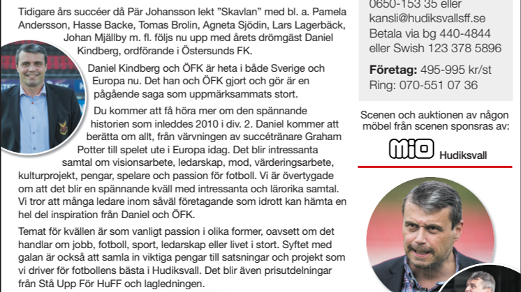 HuFF-galan 2017! ÖFK-ordföranden, Daniel Kindberg i samtal med Pär Johansson. Lördag 18 november!