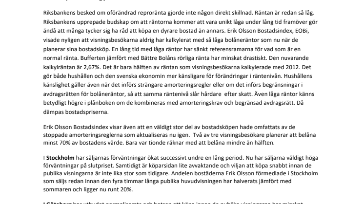 Erik Olsson Fastighetsförmedling kommenterar bostadsmarknaden 14 september 2015