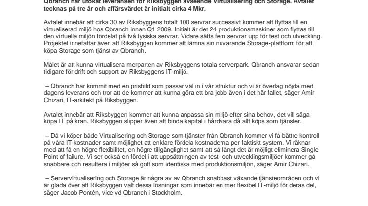 RIKSBYGGEN UTÖKAR SAMARBETET MED QBRANCH