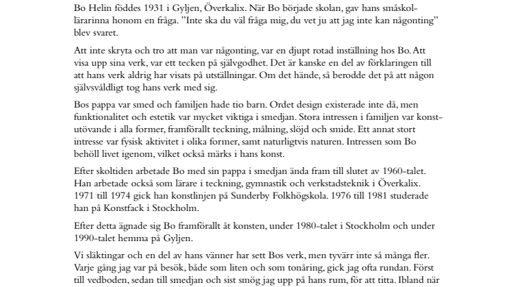 Konstnärspresentation Bo Helin. 