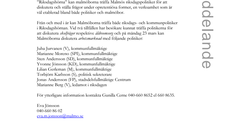 Stadsbiblioteket i Malmö: Möt Malmös riksdags- och kommunpolitiker