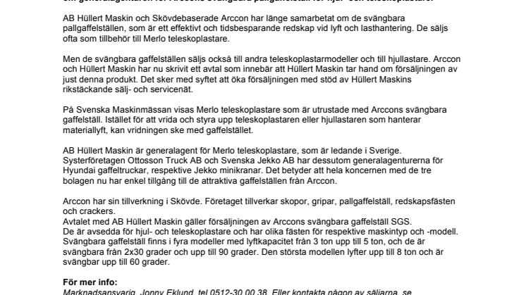Hüllert Maskin generalagent för Arccons svängbara pallgaffelställ