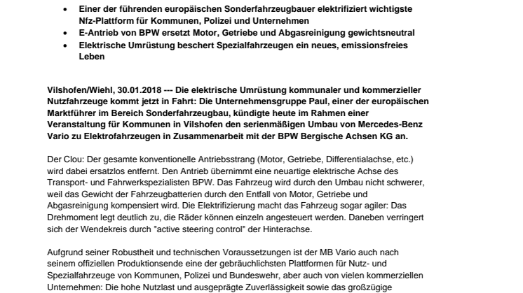 Diesel raus – E-Achse rein: Sonderfahrzeugbau-Marktführer Paul startet Elektrifizierung kommunaler Nutzfahrzeuge mit BPW-Achsantrieb