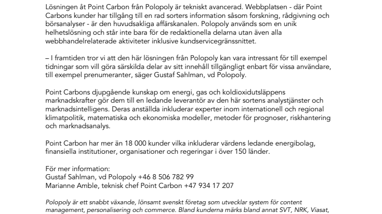 Point Carbon går live på Polopoly