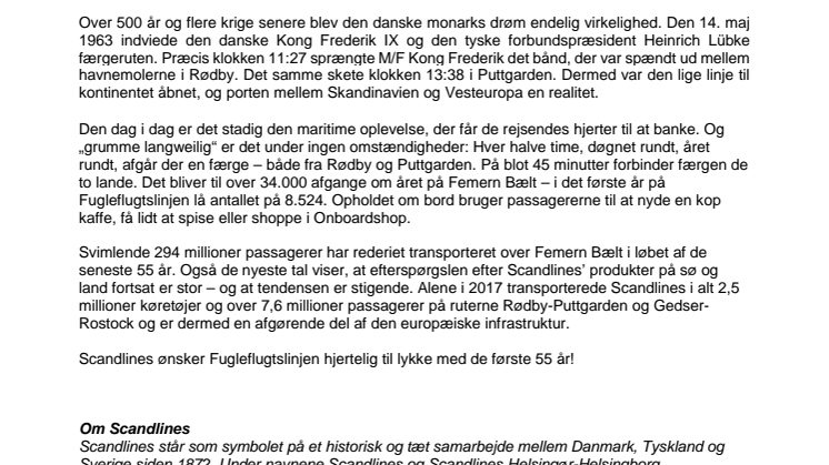Scandlines fejrer 55 års jubilæum på Fugleflugtslinjen