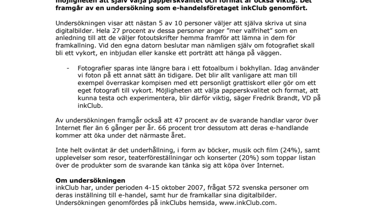 5 av 10 väljer att skriva ut sina foton hemma