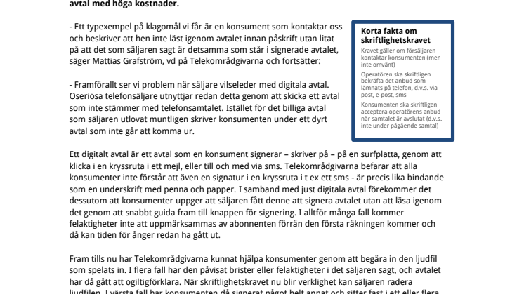 Telekområdgivarna uppmanar: Läs alltid igenom avtal innan du signerar!