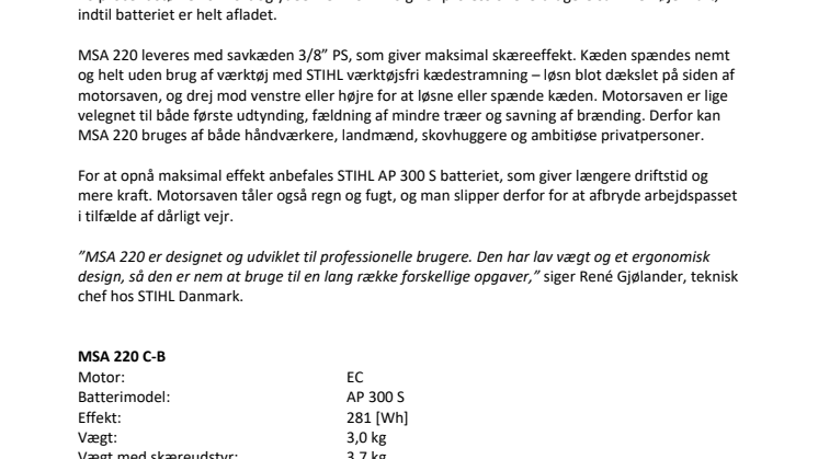 STIHL lancerer en af markedets hurtigste batterimotorsave
