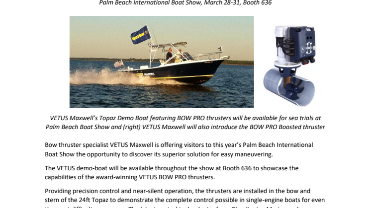 VETUS Maxwell Showcases Latest Thruster Technology with Demo Days at Palm Beach Boat Show