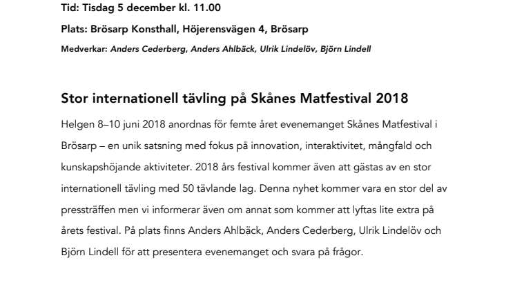 Pressinbjudan - Stor internationell tävling på Skånes Matfestival 2018