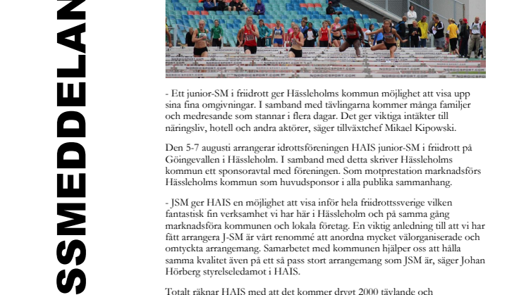 Junior-SM i friidrott blir ett tillfälle att marknadsföra Hässleholms kommun