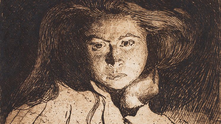Ester Almqvist, självporträtt, etsning, 1907