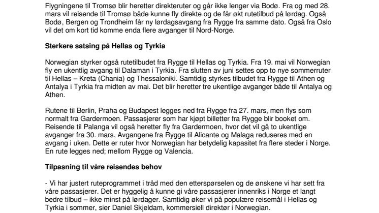 Norwegian med nye ruter og økning fra Rygge