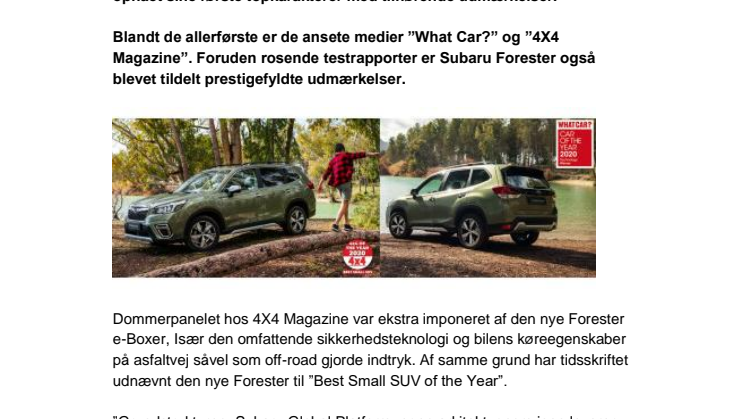 Den nye Subaru Forester høster fine udmærkelser